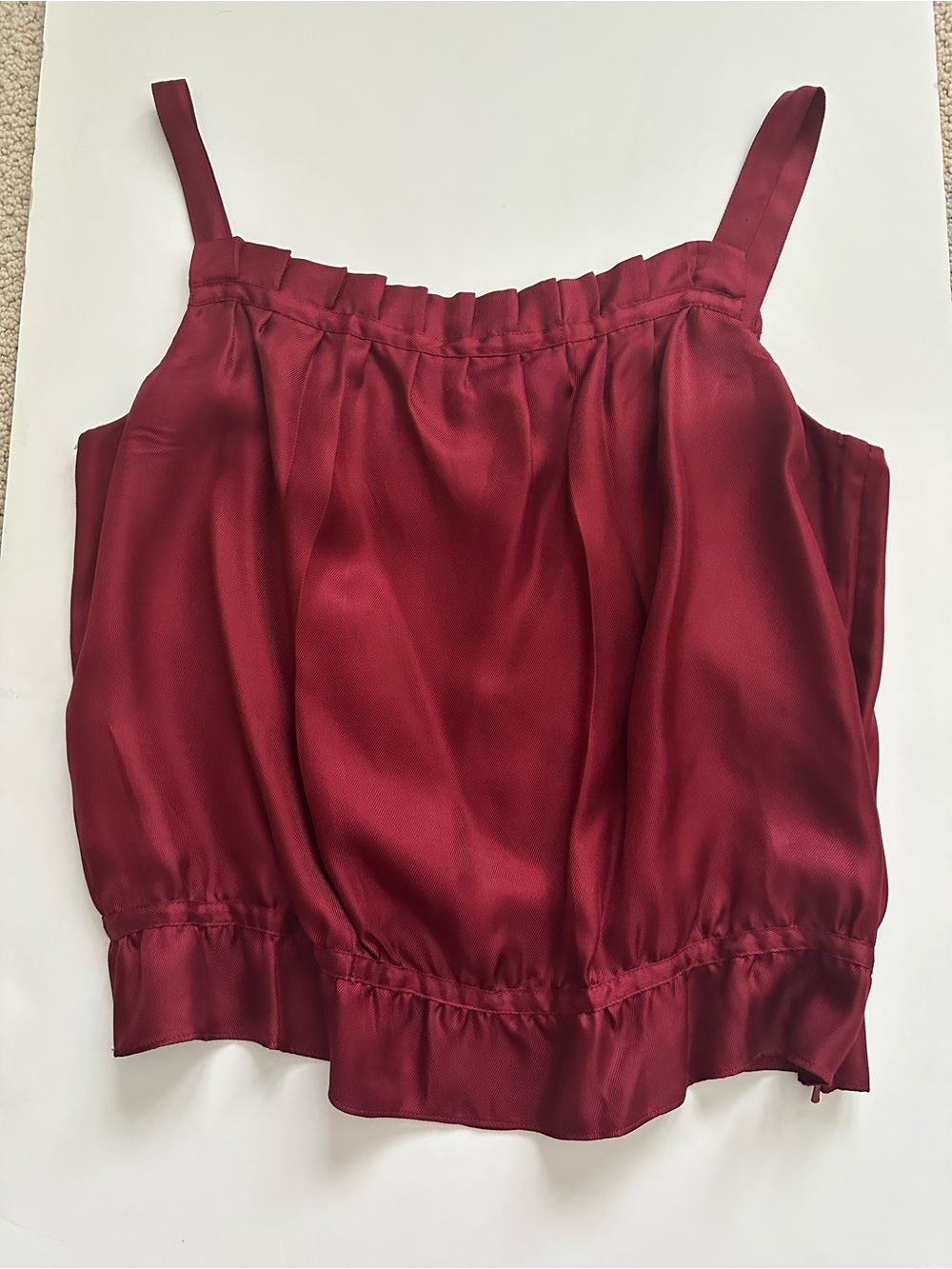 City DKNY Wine Red Silk Satin thin shoulder Strap cropped Camisole